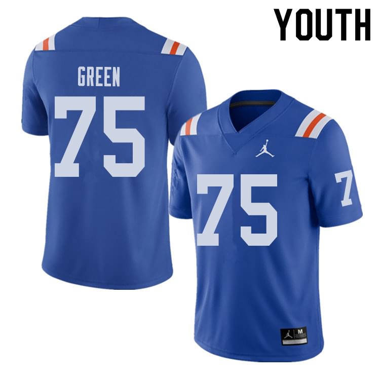 NCAA Florida Gators Chaz Green Youth #75 Jordan Brand Alternate Royal Throwback Stitched Authentic College Football Jersey AYK2664BB